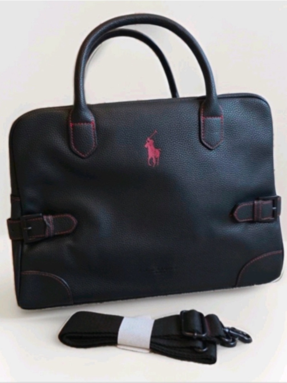Polo Ralph Lauren Black Weekender Travel Gym Bag with Red Stitching NWOT